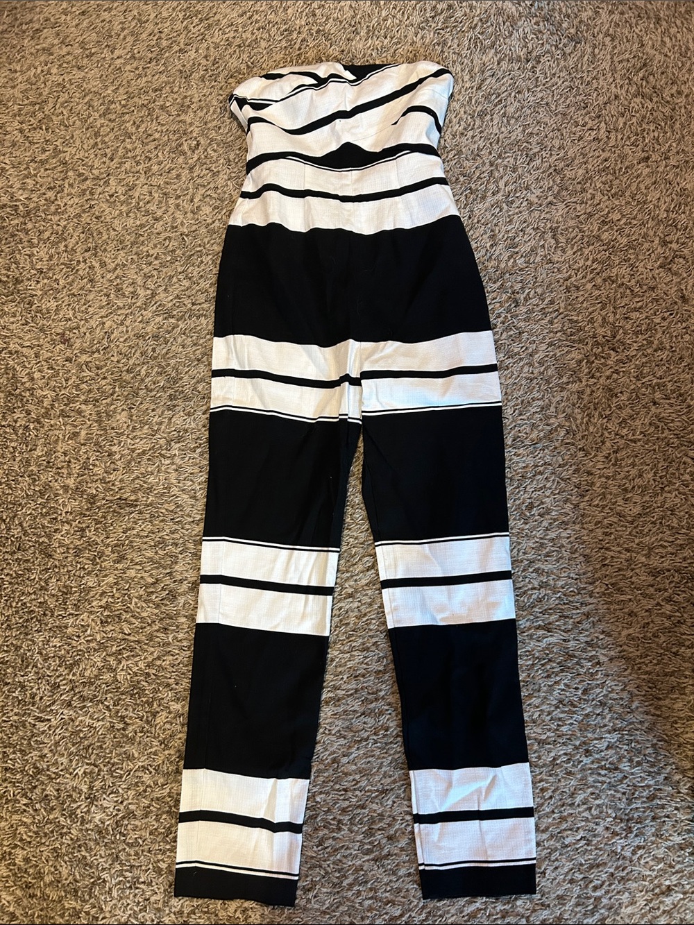Kendall & Kylie Strapless Black and White Striped Jumpsuit